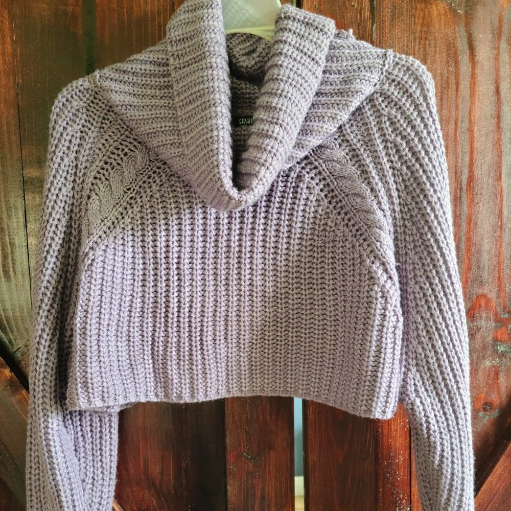 Knitted solid color cropped turtle neck sweater